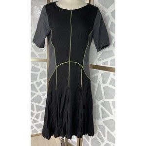 Aimee G GRUB BLACK Dress Midi Asymmetric Buble Hem M